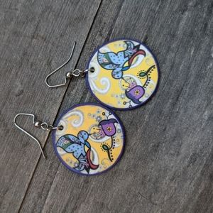 Dual Sided Hummingbird / Abstract Design Earrings